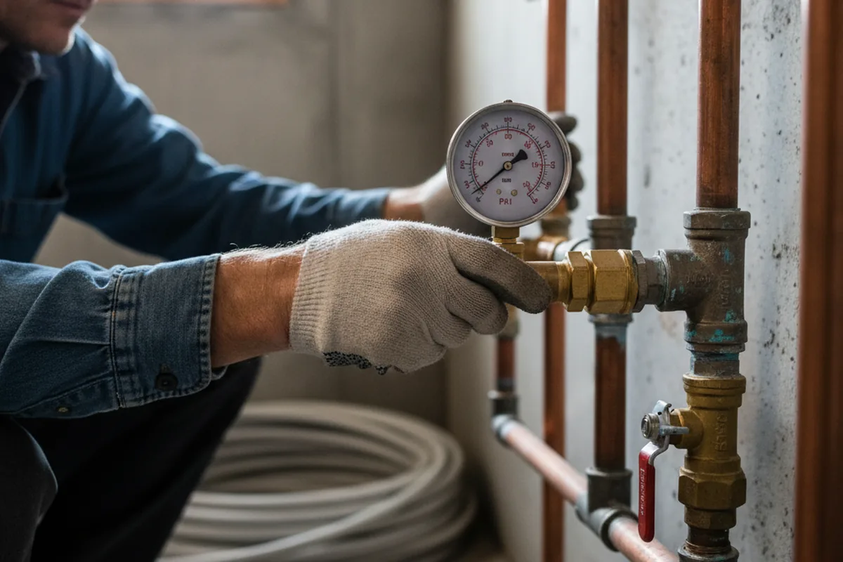 Pressure testing a repaired line during Water Line Repair in Flatwoods